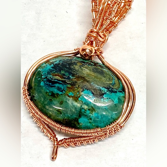 HANDCRAFTED Hubei Turquoise Hand Wrapped Pure Copper Statement Pendant, Gift Her - Picture 8 of 10
